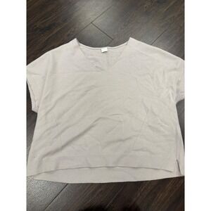 Poetry 100% Cashmere V-Neck Boxy Top – Size Large – Light Grey/Neutral